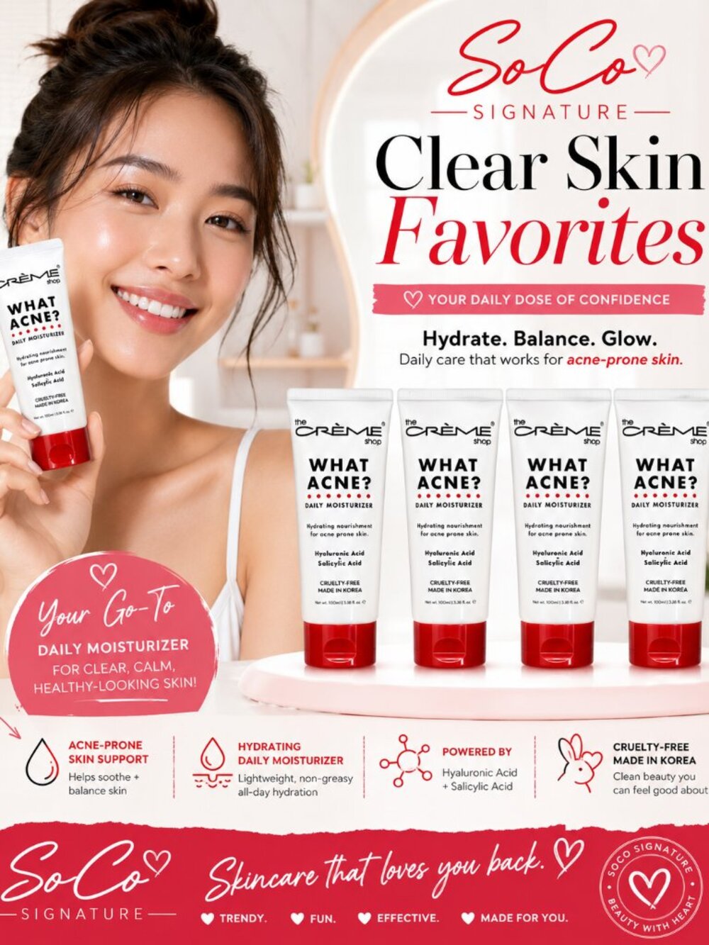 The Crème Shop What Acne Daily Moisturizer 4 Pack K Beauty Bundle